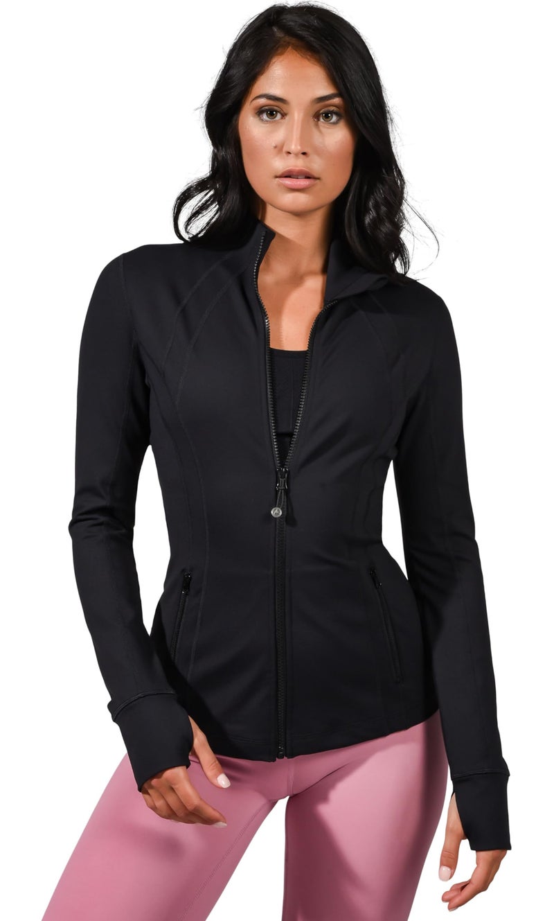 90 Degree By Reflex Womenâ€™s Lightweight, Full Zip Running Track Jacket - Black - Large - Image 1